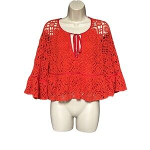 NWT Cinq a Sept Size 8 Crochet Orange Red Sweater Blouse Top New
